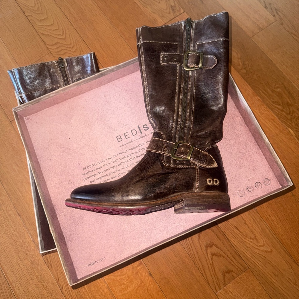 BED|STU Dark Brown Leather Boots with Buckles